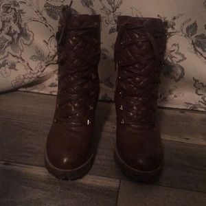 Brown heeled hiker boots